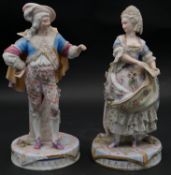 Two C.1900 Meissen style hand painted porcelain figures of a lady and a man in traditional clothing.