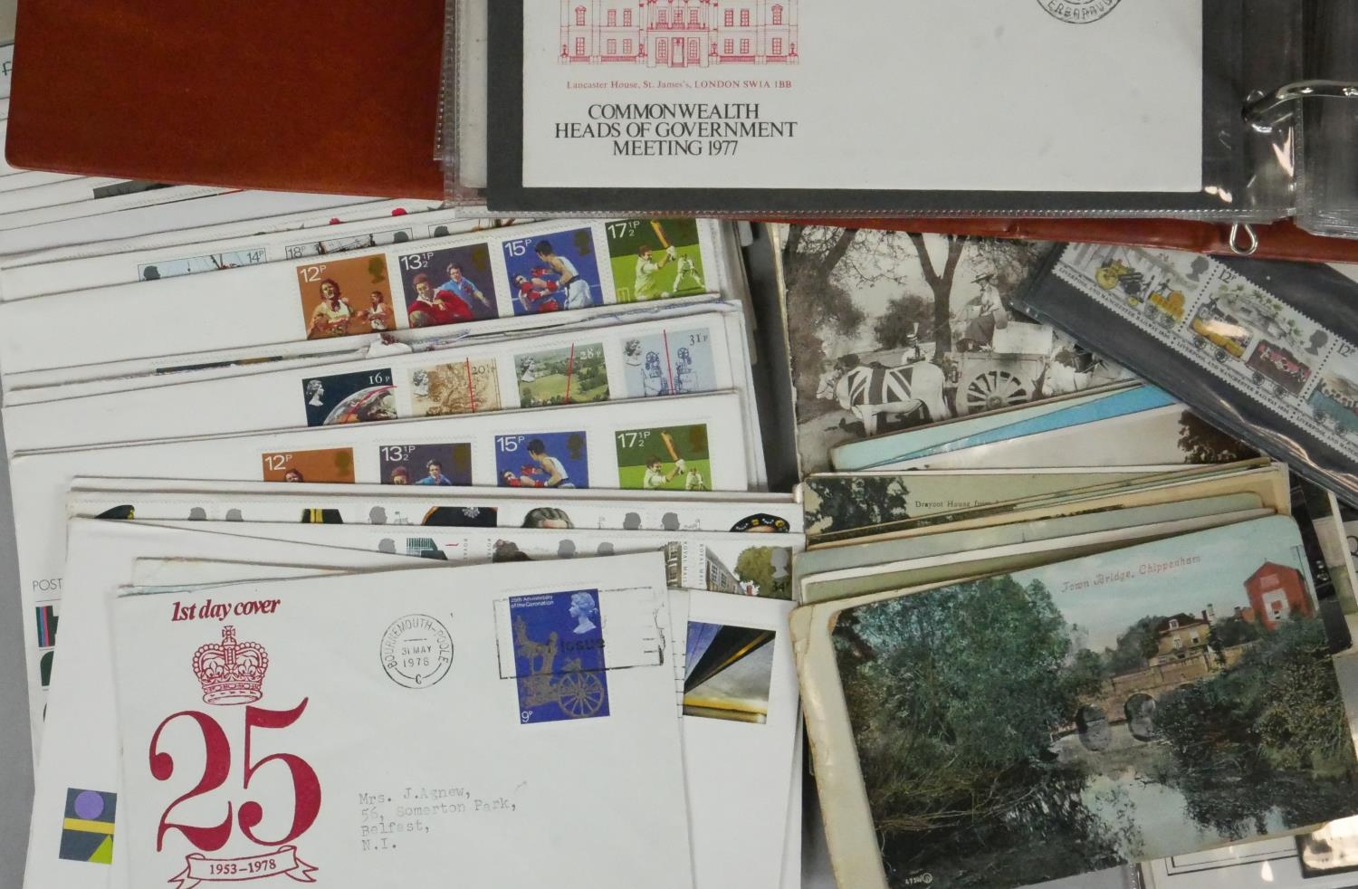 A large collection of first day stamp covers and antique postcards. Including two albums of first - Image 2 of 3