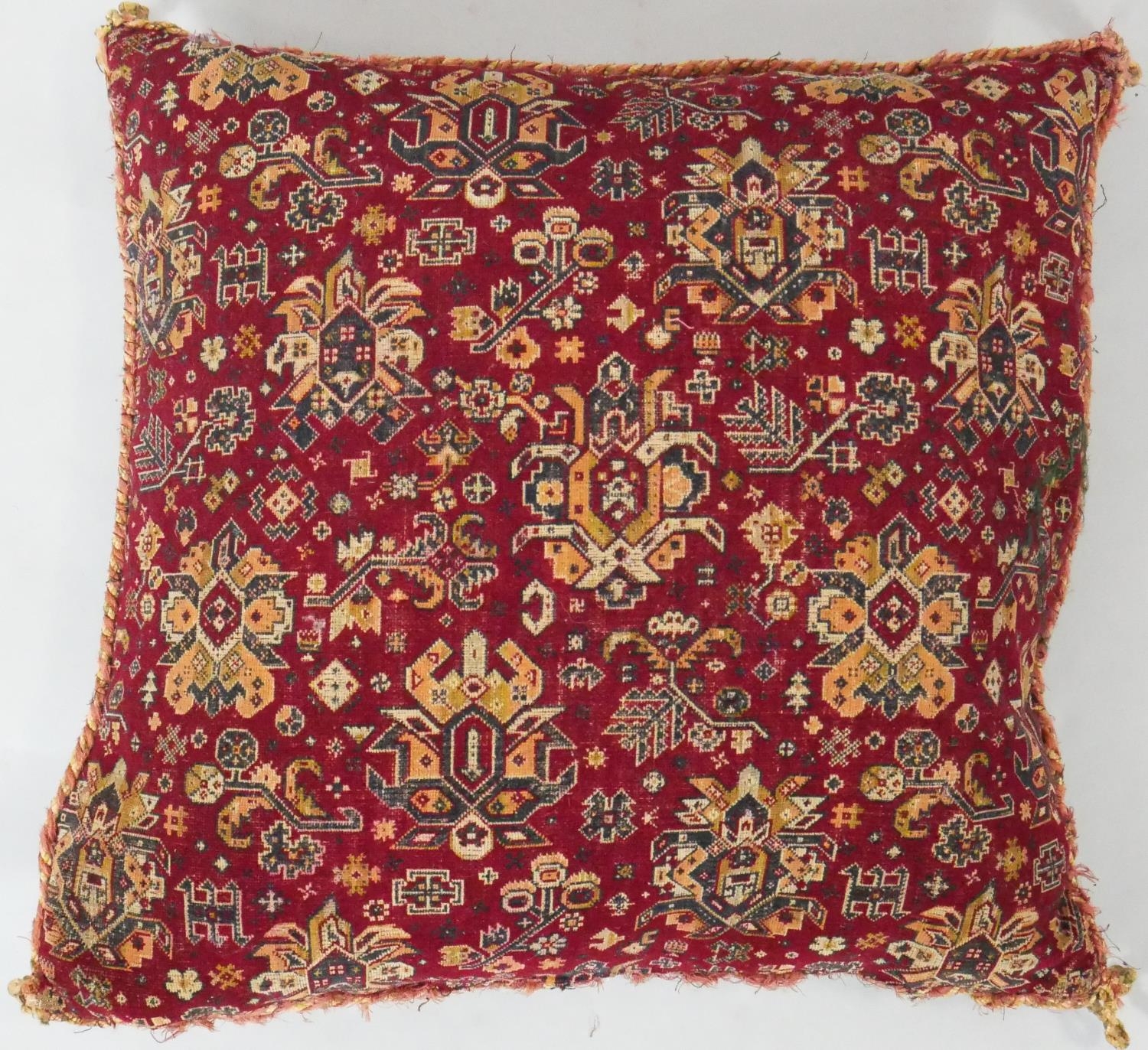 A large pair of tapestry covered cushions and two kelim examples. L.54cm - Image 2 of 5