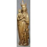 A carved giltwood figure, Madonna and child. H.76cm