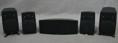 A set of five Boston Acoustics Micro 90x surround sound speakers. H.20cm
