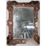 A Venetian style mirror with etched and shaped rose glass frame. H.80 W.58cm