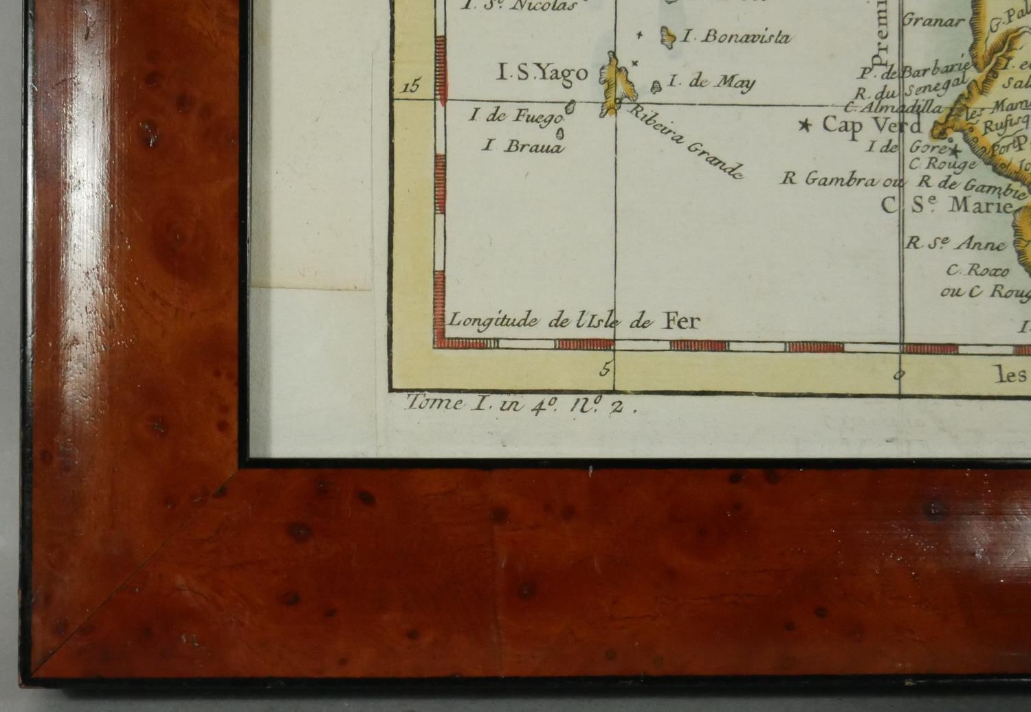 Two framed and glazed 18th century maps. One titled 'Coste Occidentale d'Afrique, depuit le - Image 7 of 9