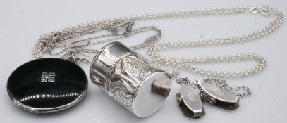 A collection of silver items. Including a German Art Deco silver, marcasite and black enamel