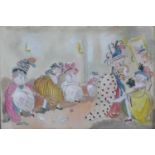 A gilt framed and glazed Continental watercolour, an 18th century ladies dressing room scene,