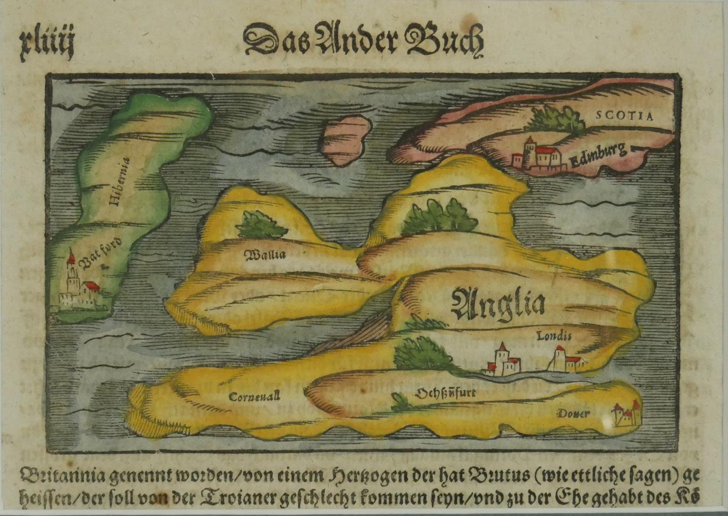 Two framed and glazed antique maps. One titled Das Ander Buch, by Münster (1489-1552). The other a - Image 2 of 8