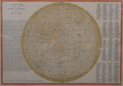 A framed and glazed 19th century hand coloured map, 'Selenographic map of the whole visible