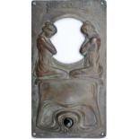 A Gurschner Art Nouveau bronze bell push and door plaque with two kneeling ladies with their heads