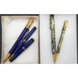A collection of five vintage Parker pens and pencils. Including three from the Lapis collection, two