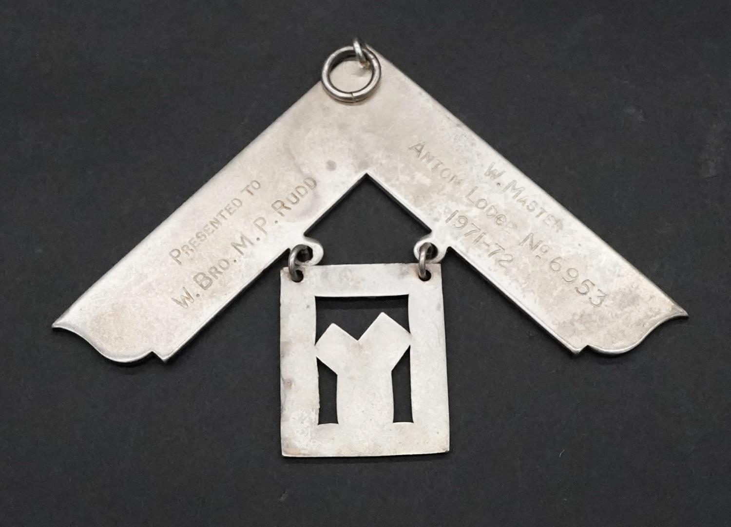 Two Anton Lodge silver and white metal Masonic medals. One white metal engraved medal with square, - Image 3 of 7
