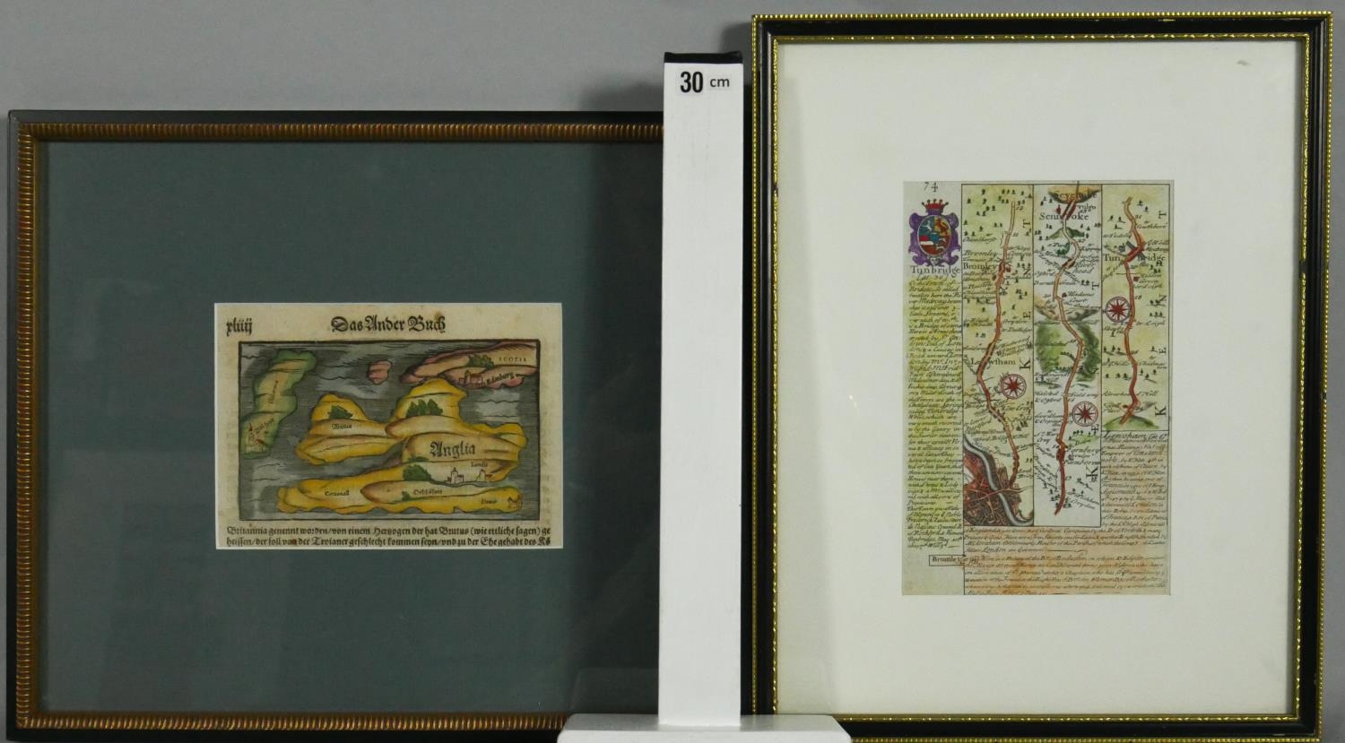 Two framed and glazed antique maps. One titled Das Ander Buch, by Münster (1489-1552). The other a - Image 8 of 8