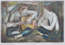 Irving Amen (1918-2011), a signed limited edition etching, The Musicians. H.49 W.64cm