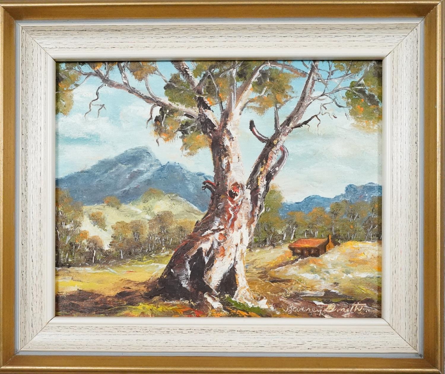 Four oils on canvas, tree studies in Australian landscapes, signed Barney Smith. H.26 W.32 - Image 15 of 15