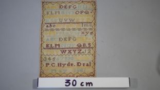 A 19th century sampler dated May 1881, unframed. H.28 W.20