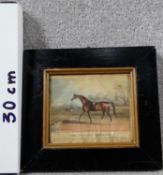 Three framed and glazed 19th century hand coloured engravings of famous racing horses. Including '