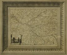 A framed and glazed 19th century engraved map, titled 'Care du Government de l'Isle de France. H.