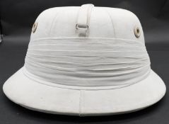 A vintage white canvas Polo hat by company Salter & Sons of Aldershot, with leather inner lining and