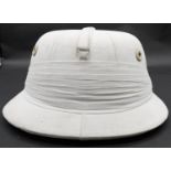 A vintage white canvas Polo hat by company Salter & Sons of Aldershot, with leather inner lining and