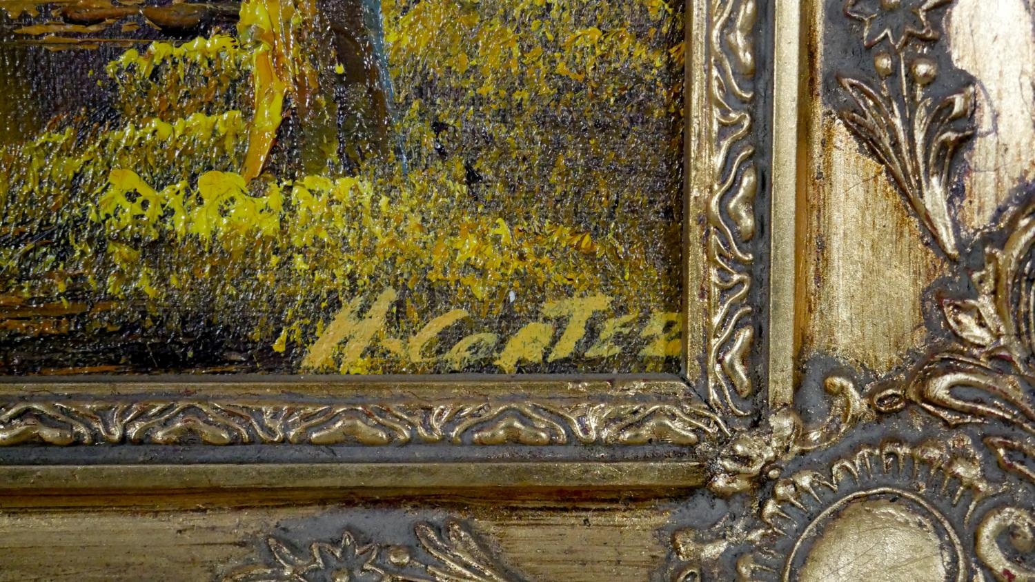 Three oils on canvas, Alpine landscapes in ornate gilt frames.H.30 W.34cm - Image 9 of 13