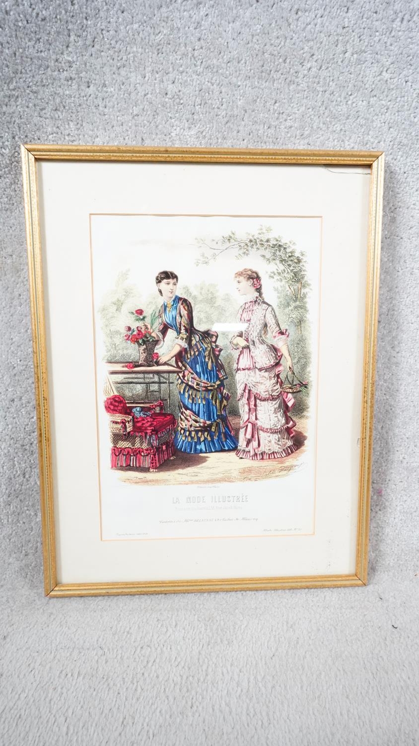 Four framed and glazed antique hand coloured engravings depicting plates from the French fashion - Image 2 of 6