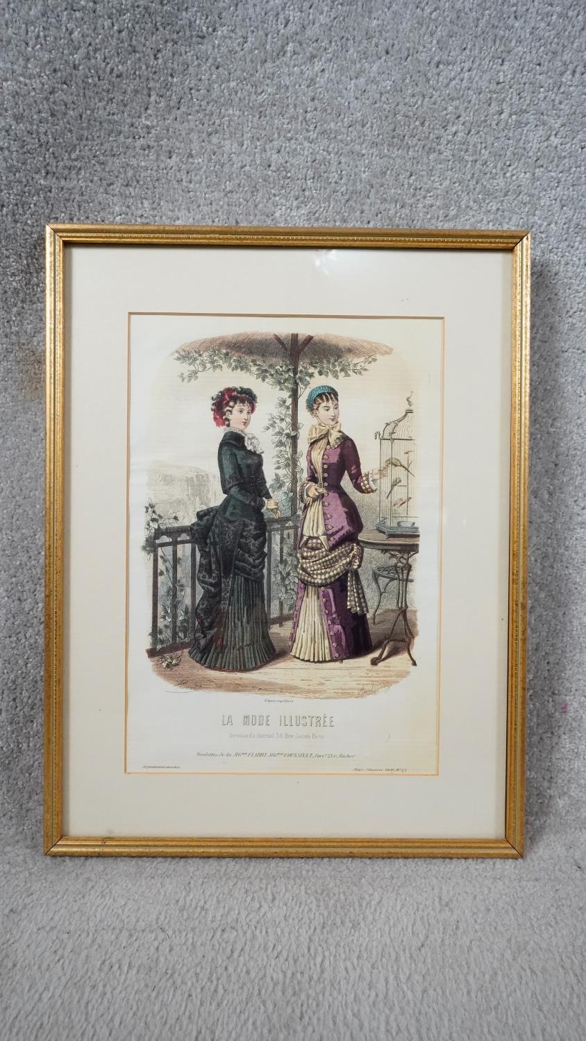 Four framed and glazed antique hand coloured engravings depicting plates from the French fashion - Image 4 of 6