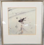 A framed and glazed photographic print of a beach by Valerie Josephs. Label verso. H.66 W.61cm