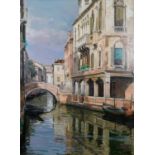 Eros Rumor (B.1931), oil on canvas, Venetian canal scene, monogrammed with artist's gallery