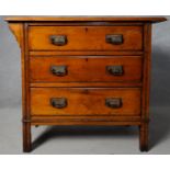 A late Victorian walnut chest of drawers on block supports. H.82 W. 92 D.47