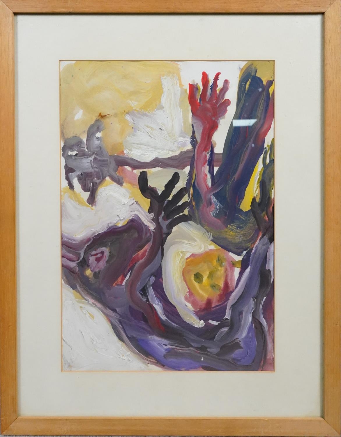 A pair of expressionist figural studies, acrylic on paper, and a framed oil on board, female - Image 2 of 10