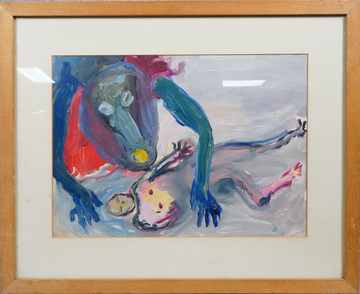 A pair of expressionist figural studies, acrylic on paper, and a framed oil on board, female - Image 6 of 10