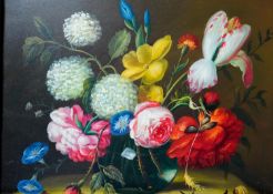 Dutch School, gilt framed oil on canvas, flowers in a vase, unsigned. H.51 W.61cm