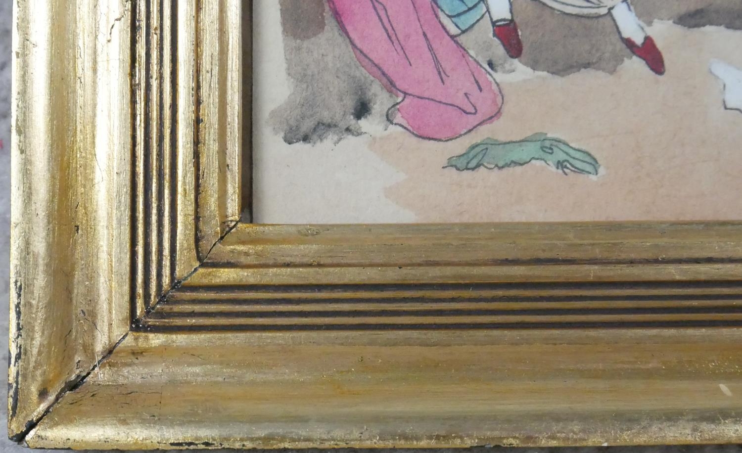 A gilt framed and glazed Continental watercolour, an 18th century ladies dressing room scene, - Image 4 of 6