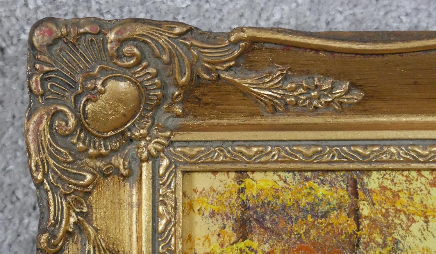 Three oils on canvas, Alpine landscapes in ornate gilt frames.H.30 W.34cm - Image 10 of 13