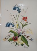 A framed and glazed watercolour of wild flowers, signed and dated Begun, H.64 W.50