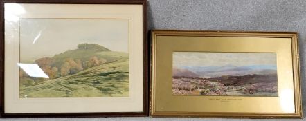 A watercolour, hilly landscape, indistinctly signed along with a C.1900 watercolour, Vitifer Mines
