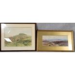 A watercolour, hilly landscape, indistinctly signed along with a C.1900 watercolour, Vitifer Mines