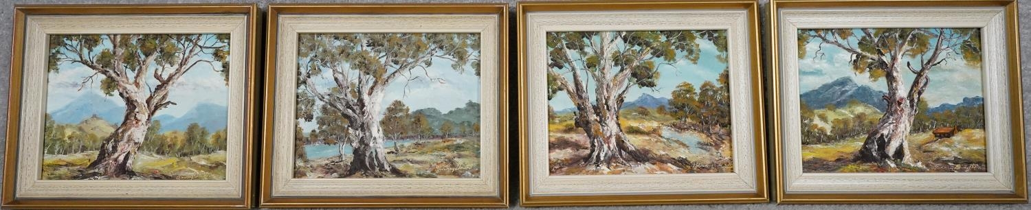 Four oils on canvas, tree studies in Australian landscapes, signed Barney Smith. H.26 W.32