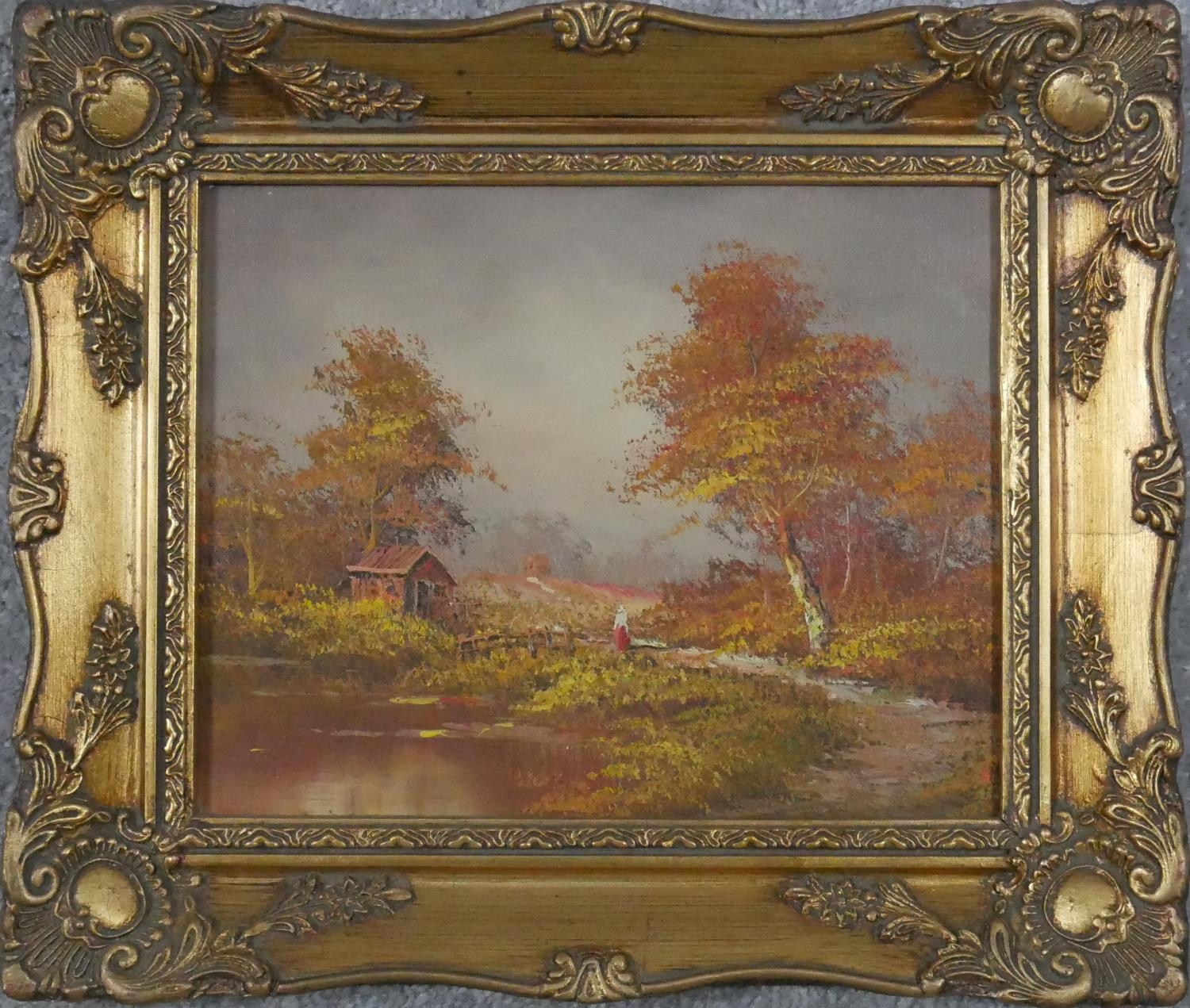 Three oils on canvas, Alpine landscapes in ornate gilt frames.H.30 W.34cm - Image 5 of 13