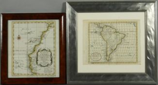 Two framed and glazed 18th century maps. One titled 'Coste Occidentale d'Afrique, depuit le