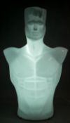 A vintage fibre glass male torso modelled as a light. H.82cm