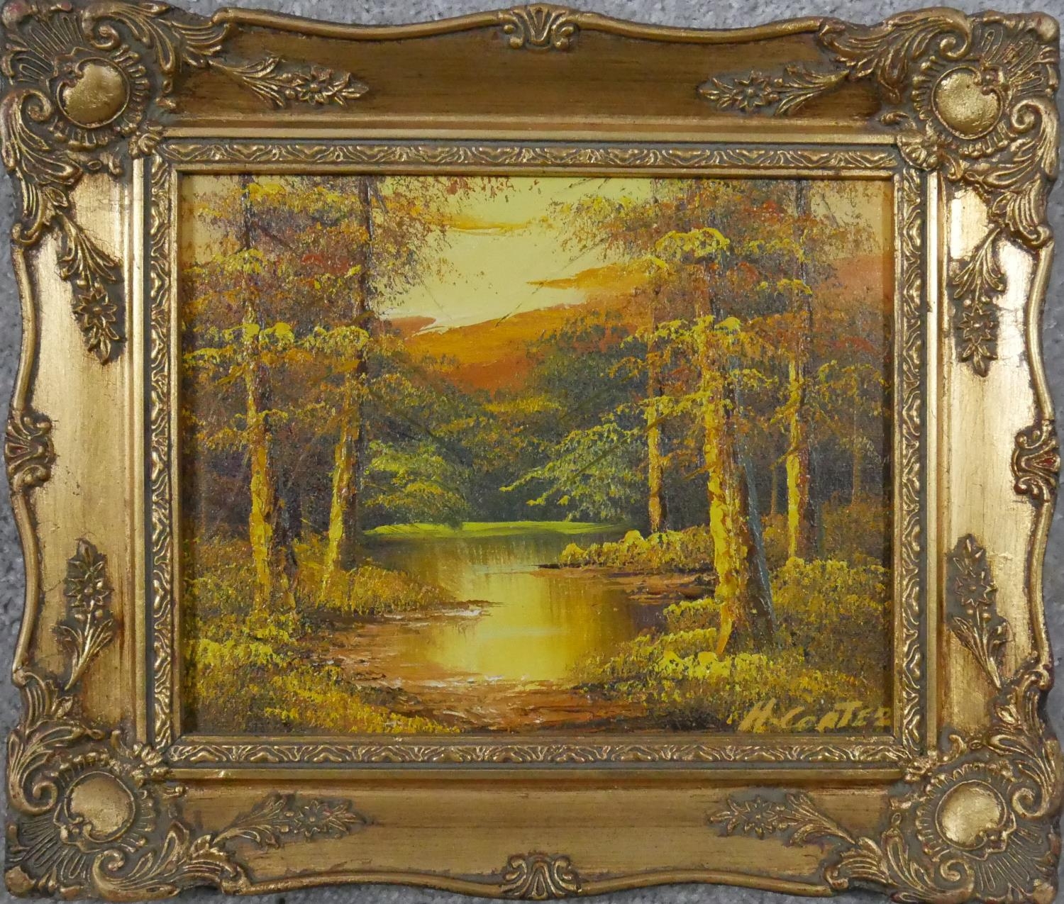 Three oils on canvas, Alpine landscapes in ornate gilt frames.H.30 W.34cm - Image 8 of 13