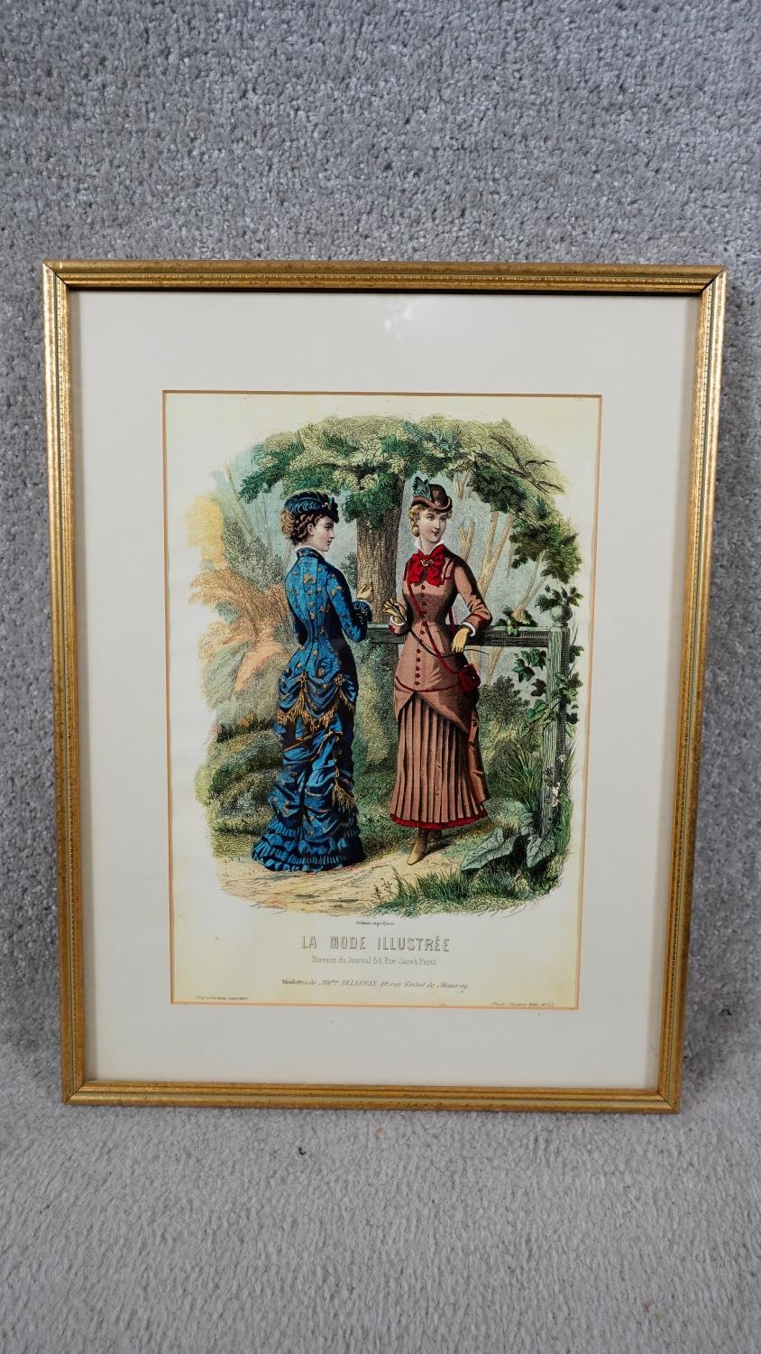 Four framed and glazed antique hand coloured engravings depicting plates from the French fashion - Image 6 of 6