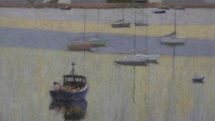William Innes (1905-1999), framed and glazed pastel. sailing boats moored in an estuary, signed. H.