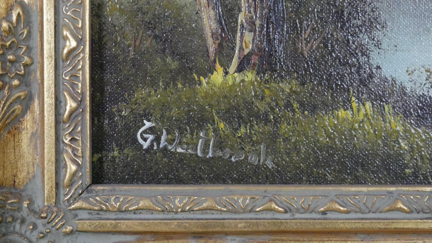 Three oils on canvas, Alpine landscapes in ornate gilt frames.H.30 W.34cm - Image 2 of 13