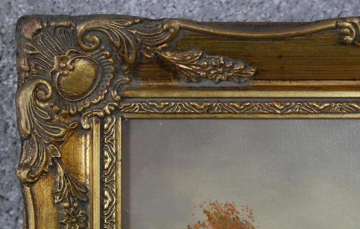 Three oils on canvas, Alpine landscapes in ornate gilt frames.H.30 W.34cm - Image 6 of 13