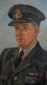 An oil on canvas portrait, Squadron Leader W Lonnon, signed Cooke 1957, label to the reverse. H.71