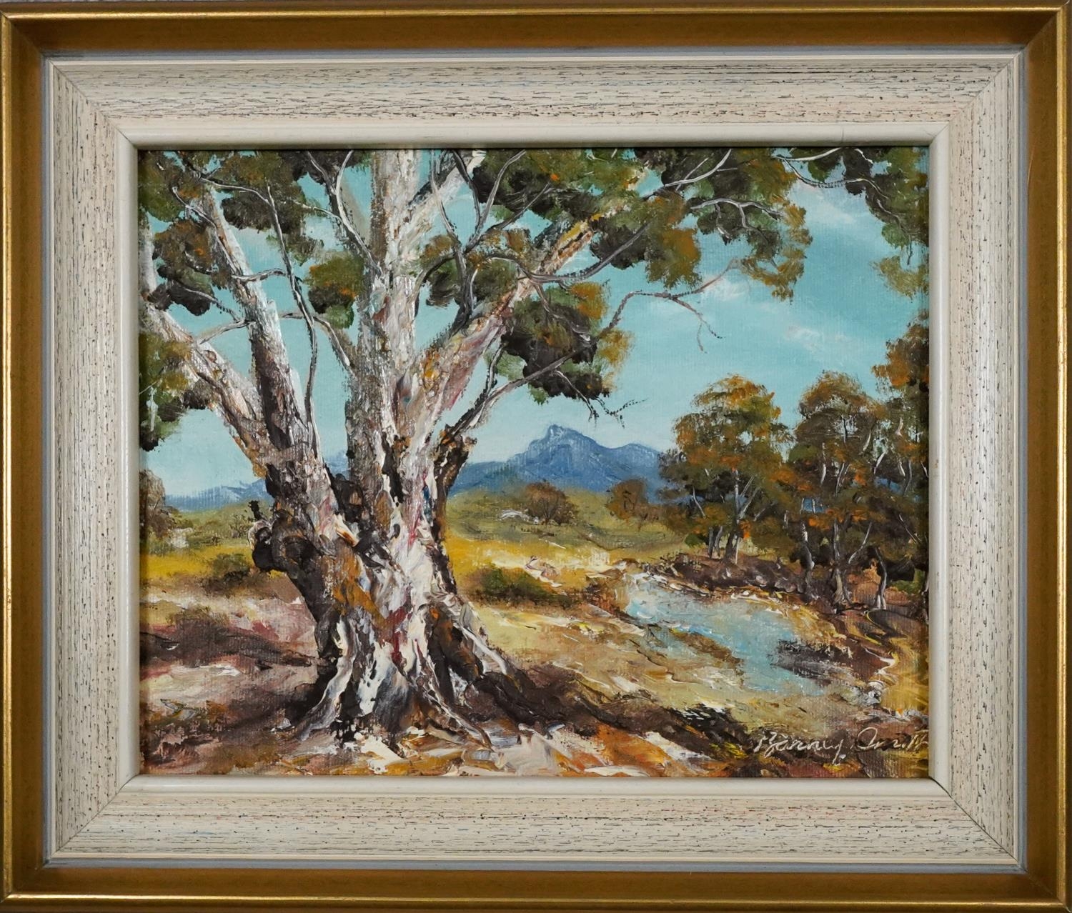 Four oils on canvas, tree studies in Australian landscapes, signed Barney Smith. H.26 W.32 - Image 2 of 15