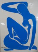 After Henri Matisse - A framed and glazed coloured lithograph of Blue Nude, 1952. Signed in plate.