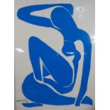 After Henri Matisse - A framed and glazed coloured lithograph of Blue Nude, 1952. Signed in plate.