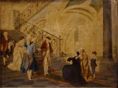 A 19th century oil on board, figures in a grand interior, possibly the family of Marie Antoinette